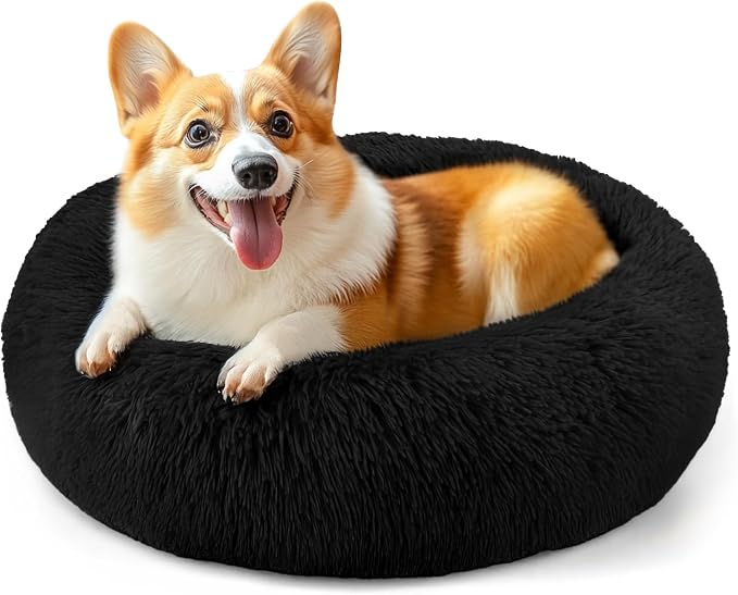 28in Large Dog Bed, Medium Size Dog and Cats, Calming Donut Bed by Hoewina