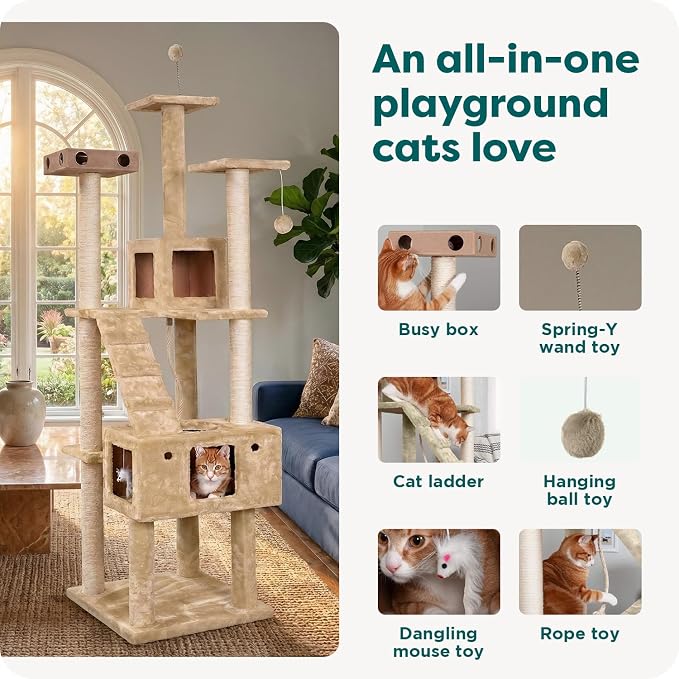 FurHaven 69.3" Tall Cat Scratching Post Tower - Image 6