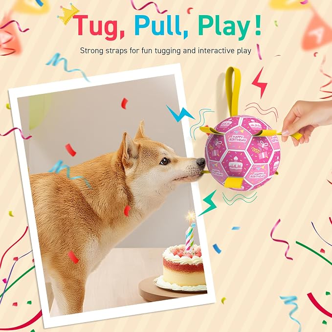 QDAN Dog Birthday Toys, Squeaky Dogs Toys, Dog Soccer Ball - Image 3