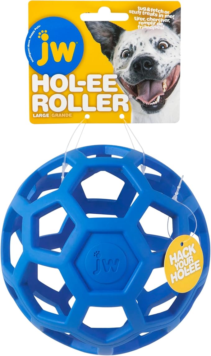 JW Pet Hol-ee Roller Dog Toy Puzzle Ball, Natural Rubber, Colors May Vary by JWPet