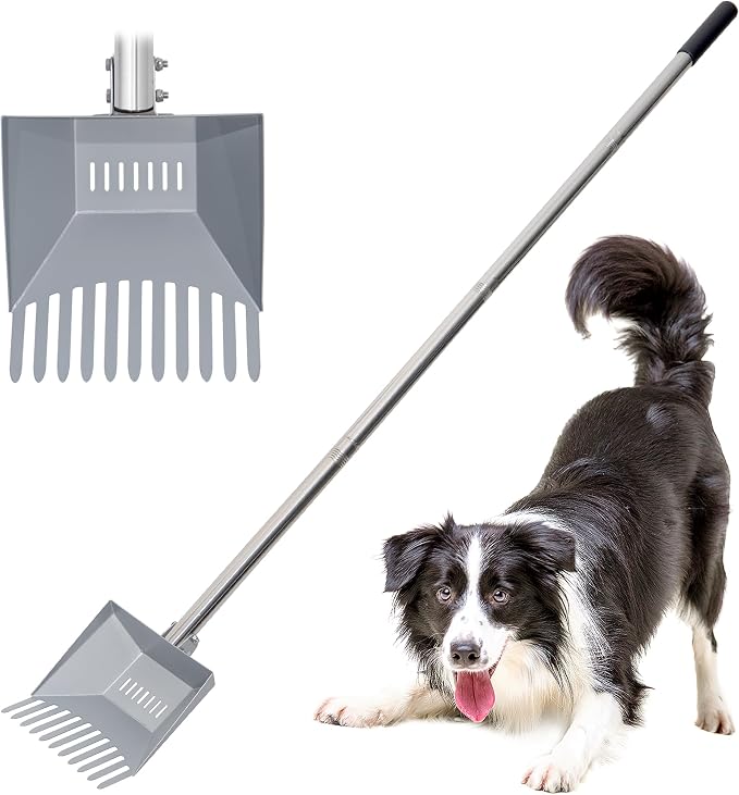 Heavy Duty Pooper Scooper 66in Tempered Spring Steel Scoop Long Stainless Steel by CKLT