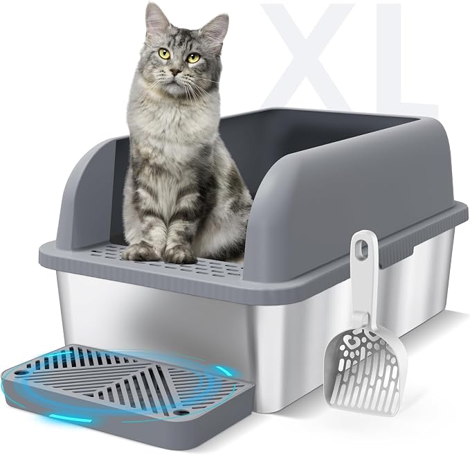 Enclosed Stainless Steel Cat Litter Box by Suzzipaws