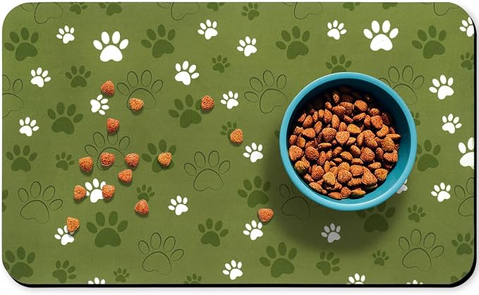 Dog Food Mat, Absorbent Water Bowl Mats Cat Pet Feeding Placemats Dark Green 17 by Zoeeya