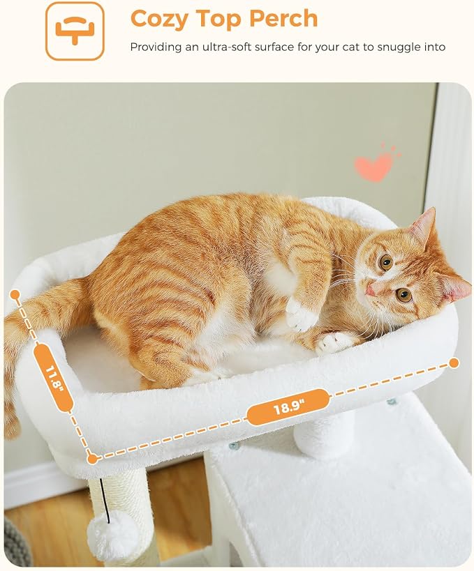 White Cat Tree for Indoor Cats, 45.7" Multi-Level Cat Tower - Image 5