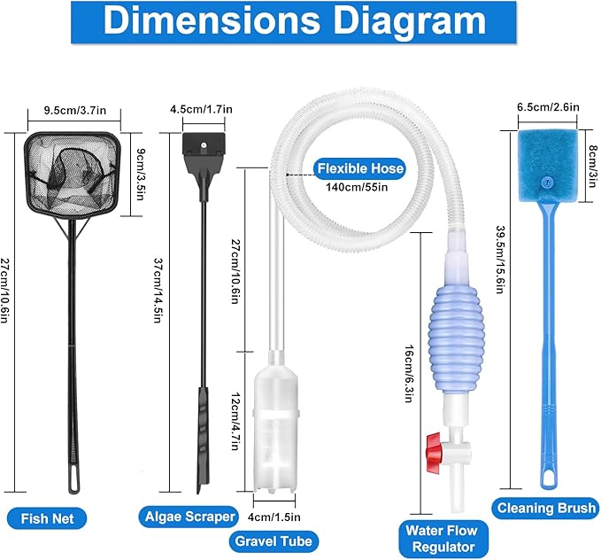 Fish Tank Cleaning Kit Set of 4 Pieces, Aquarium Siphon Algae Scraper Aquarium - Image 2