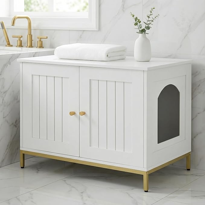 Homhedy Cat Litter Box Enclosure, Cat Washroom Furniture - Image 9