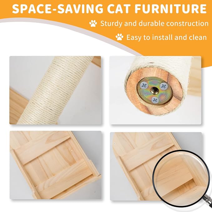 Cat Wall Shelves for Large Cats – 9-Piece Wooden Wall-Mounted Cat Shelves Set - Image 5