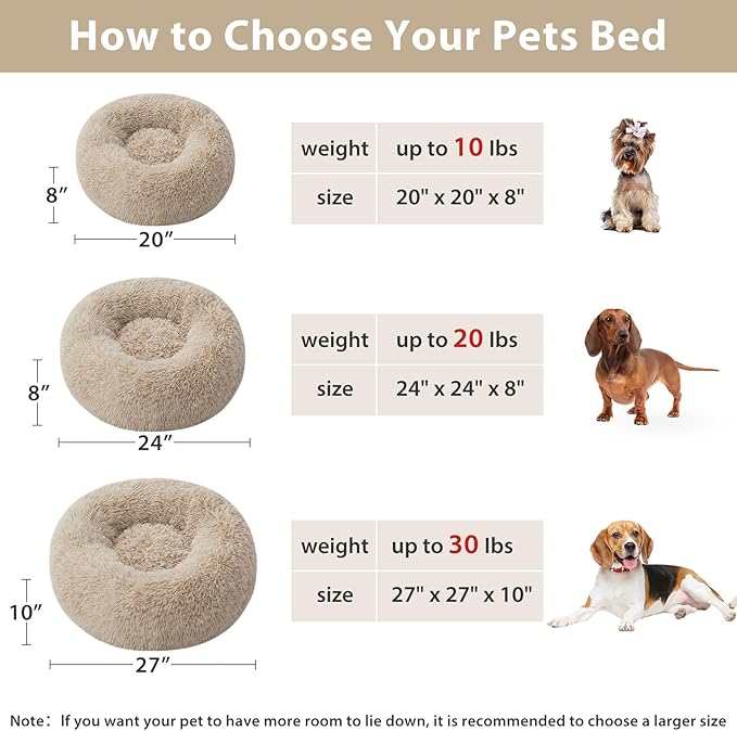 WNPETHOME Calming Dog Bed & Cat Bed, Small Dog Bed Donut Design Faux Fur - Image 4