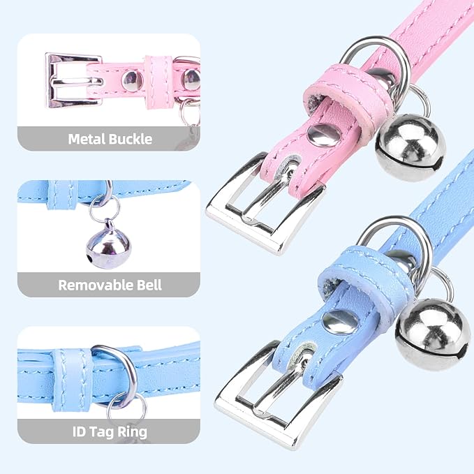 PUPTECK 2 PCS Soft Genuine Leather Cat Kitten Collar - Image 6