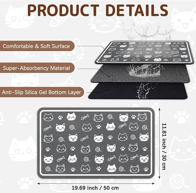 Dog Food Mat for Bowls, Absorbent Quick Dry Dog Cat Mats for Food and Water - Image 2
