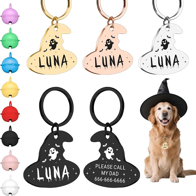 Custom Magic Hat Pet ID Tag for Dogs Cats, Personalized Engraved Name & Phone by Unknown