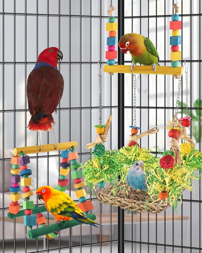 Bird Hammock Toys Parakeet Perches Swing, 3in1 Detachable Parrot Cage - Image 2