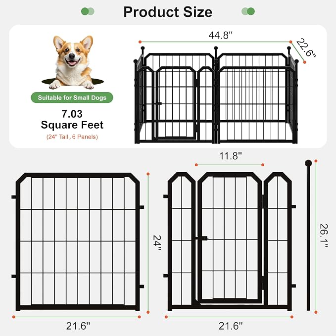 Dog Playpen for Indoor & Outdoor, 24 inch 6 Panels Metal Puppy Playpen for - Image 2