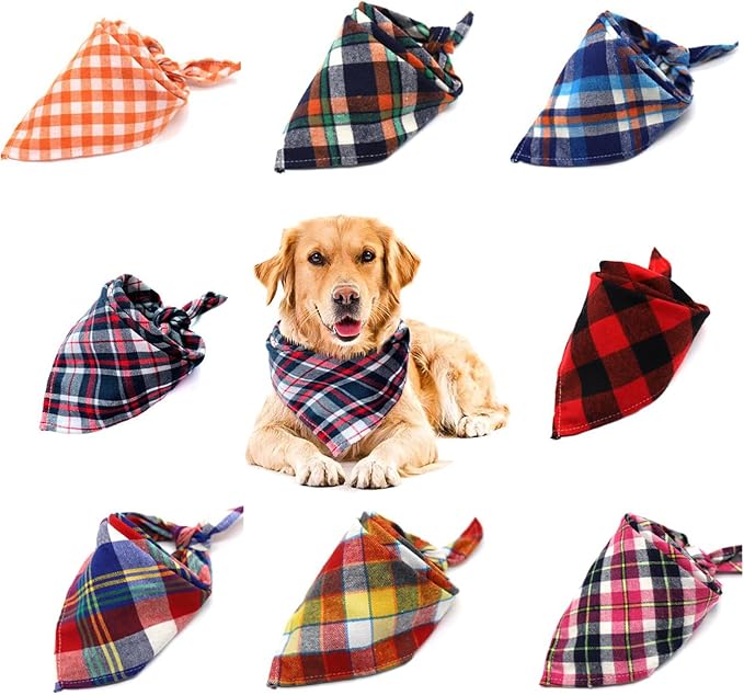 8 Pack Large Dog Bandanas, Reversible Plaid Dog Bandanas Boy Girl Painting Bibs by VIPITH