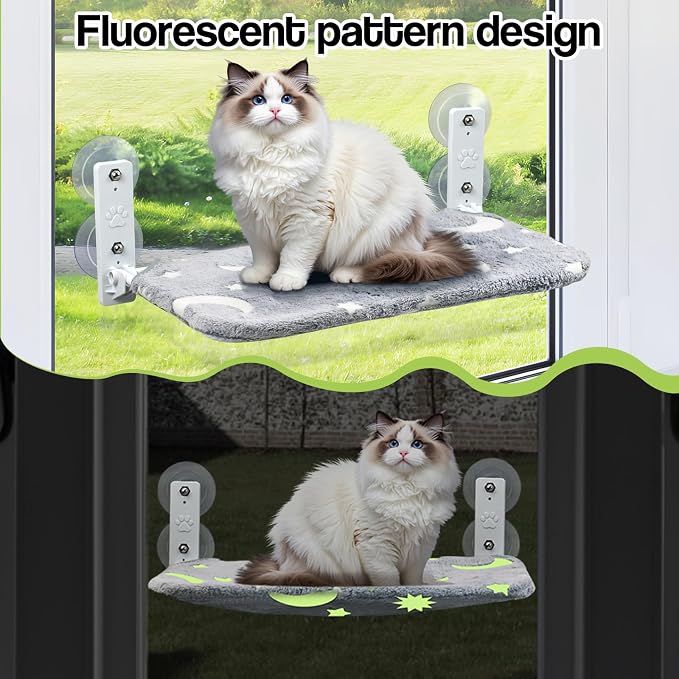 Cat Window Perch, Cordless Foldable Pet Hammock Bed Glow in The Dark, Glowing - Image 3