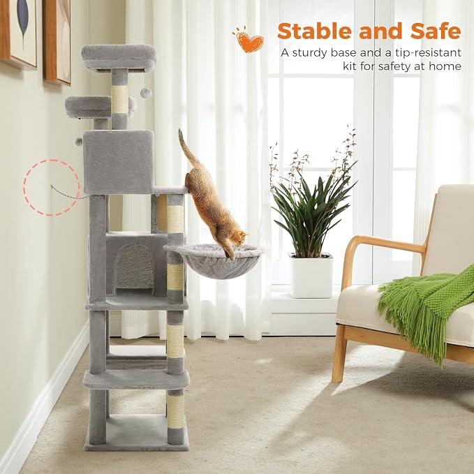 70.8" Tall Cat Tree for Indoor Cats Large Adult, and Sisal Scratching Posts - Image 6