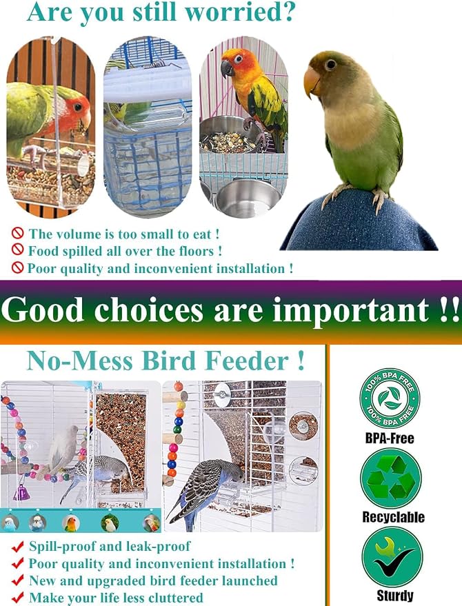 Kenond No Mess Bird Feeder Water Dispenser Set, Automatic Parrot Feeder Cage - Image 4