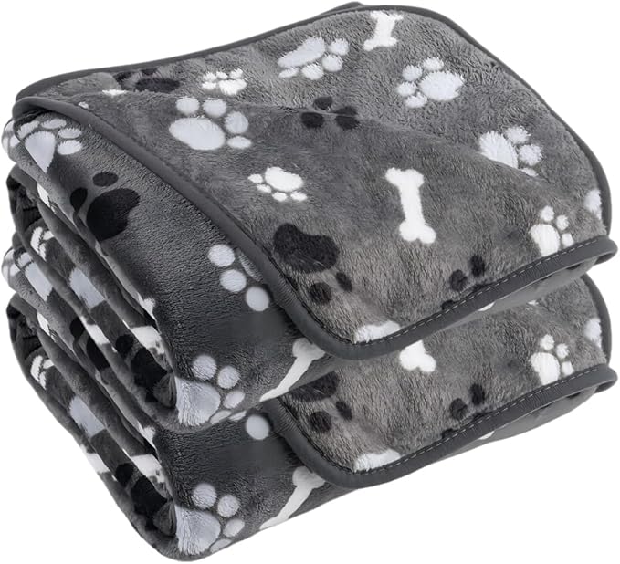 Dog Blanket Paw Bone Pattern 1 Pack 2 Super Soft Warm Flannel Sofa Cover Car by AIWEKHOME