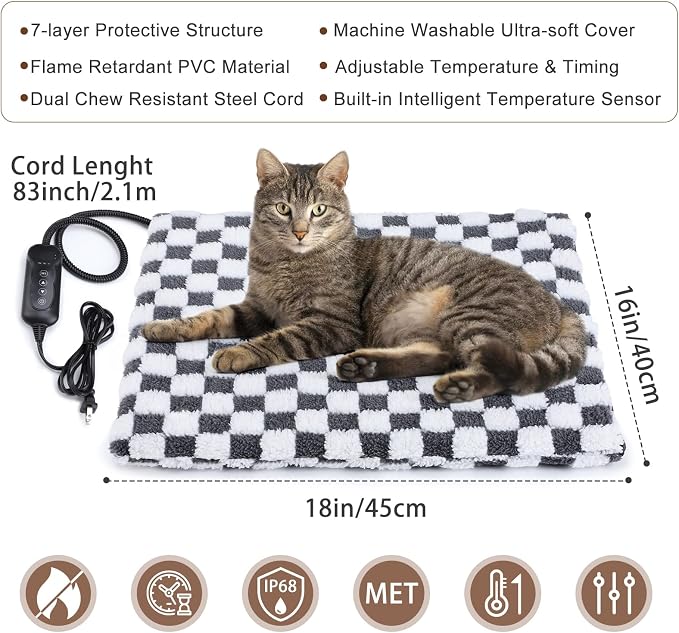 MIXJOY Heated Cat Bed, 11 Adjustable Temperature Cat Heating Pad Indoor - Image 4