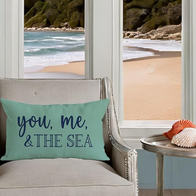 PANDICORN Summer Beach Throw Pillow Cover 12x20 Inch Blue Words You Me and The - Image 6
