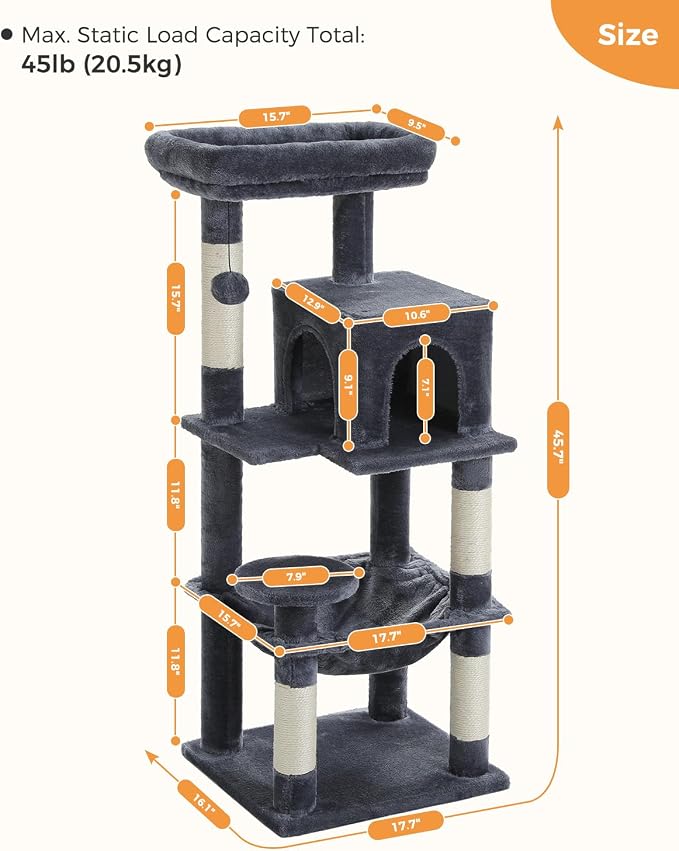 Cat Tree for Indoor Cats, 45.7" Multi-Level Cat Tower - Image 5