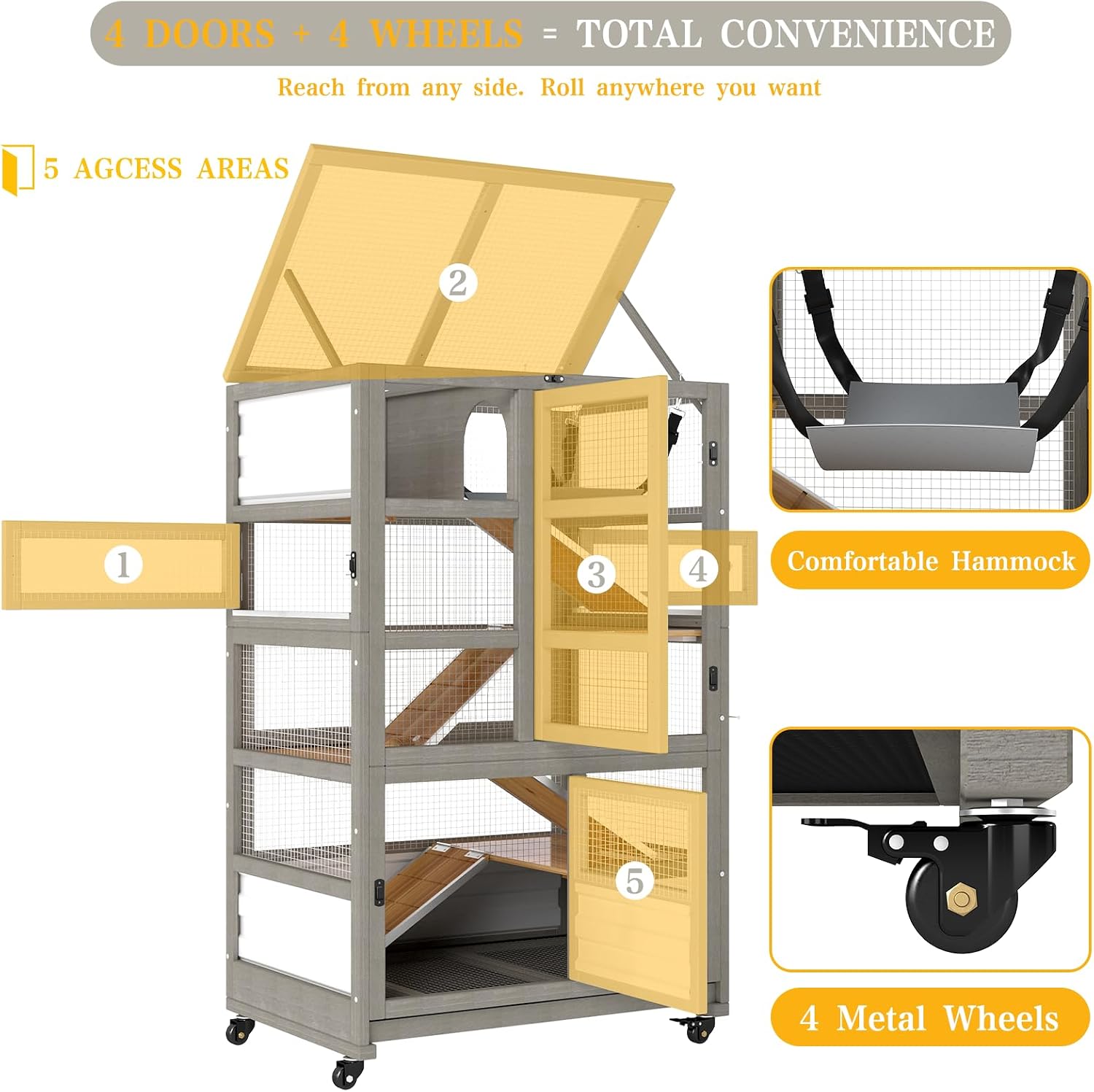 5-Tier Wooden Guinea Pig Cage on Wheels - GlobalHabitat Supply