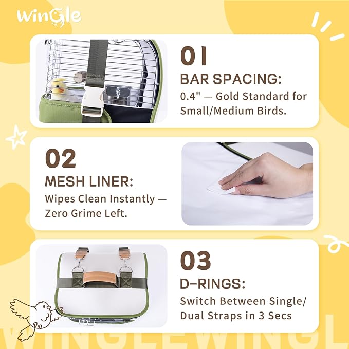 Bird Carrier Travel Cage and Cover 12in Small Bird Cage 4 in 1 Bird Backpack - Image 4