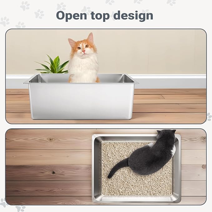 Kirecoo Stainless Steel Cat Litter Box XL- Metal High Sided Cat Pan, Large - Image 5