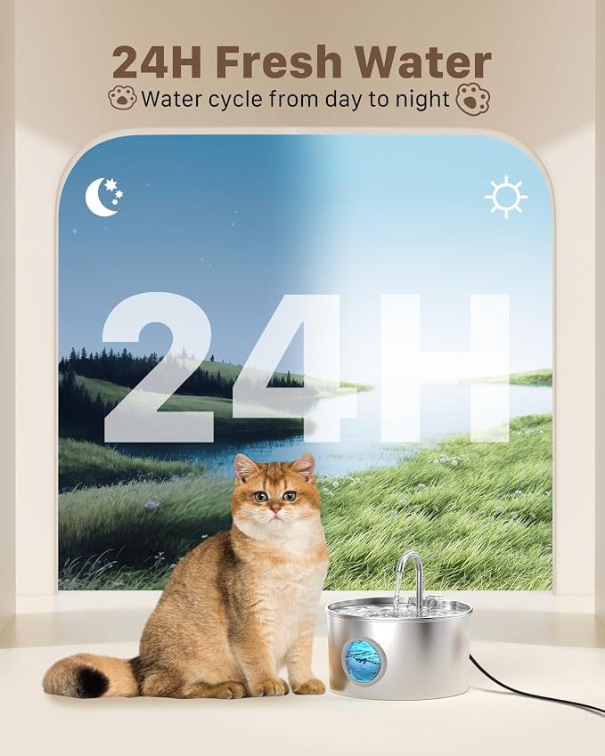 Cat Water Fountain Stainless Steel: 74oz/2.2L Cat Fountain - Image 3