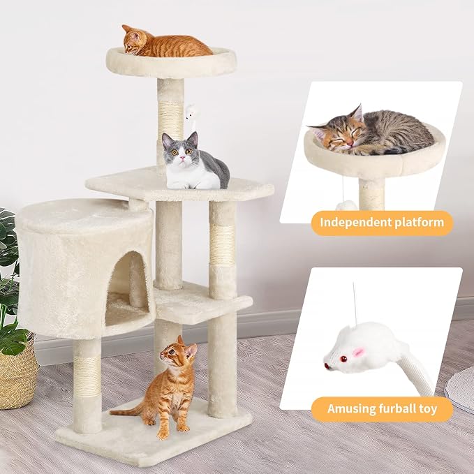 BestPet | 36" Cat Tree Tower | Beige | Sturdy Multi-Level Cat Tree - Image 4