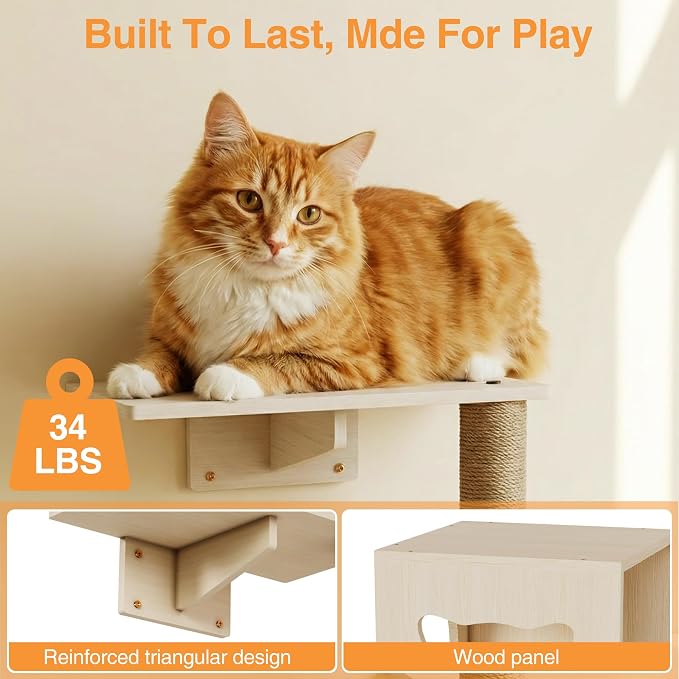 Cat Wall Shelves, Modern Wall-Mounted Cat Furniture Includes House, Perch & - Image 3