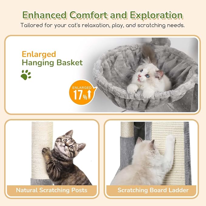 Globlazer Cat Tower for Multiple Indoor Cats, 52 inch Heavy Duty Cat Tree - Image 4