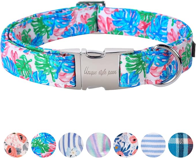 Unique style paws Dog Collar Metal Buckle Painting Banana Leaves Collar Gift by Uniquestylepaws