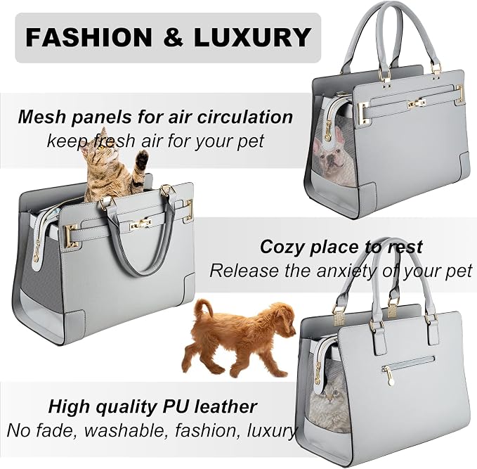 Fashion Dog Purse with Shoulder Strap, Holds Up to 7lbs Quality PU Leather Pet - Image 4