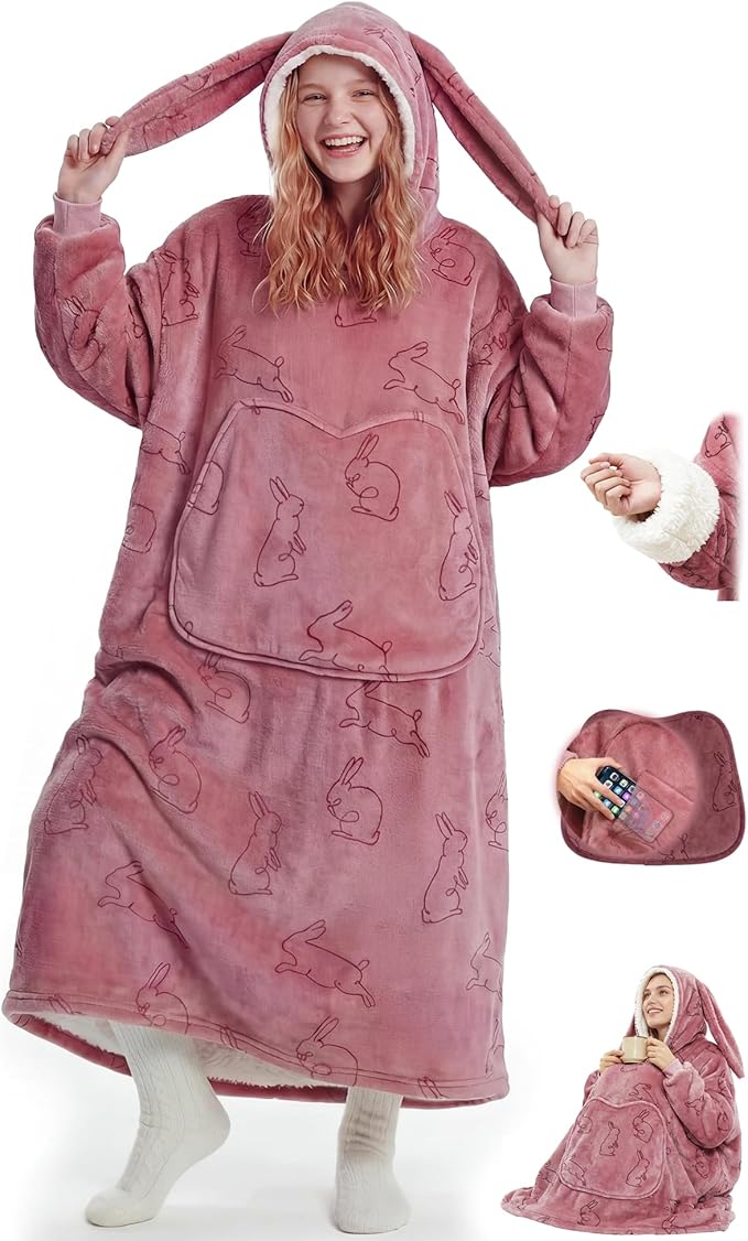 Mewaii Wearable Blanket Hoodie for Adults, Warm Sherpa & Soft Flannel Long by Mewaii
