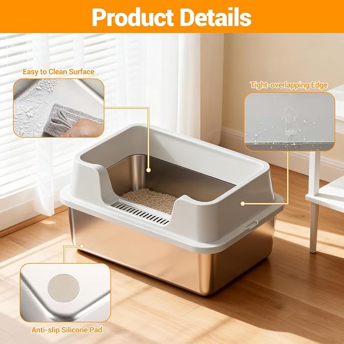 Stainless Steel Litter Box, XL Enclosed Cat Litter Boxes - Image 5