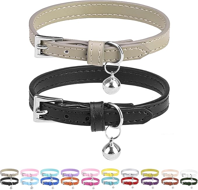 PUPTECK 2 PCS Soft Genuine Leather Cat Kitten Collar by PUPTECK