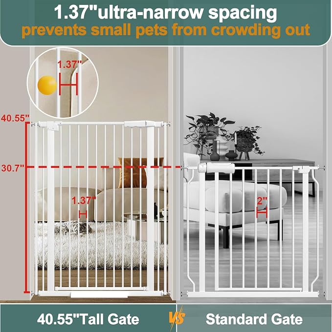 40.55" Tall, 69.48-77.36 Inch Wide, 1.37" Ultra Narrow Spacing Dog Pet Baby - Image 2