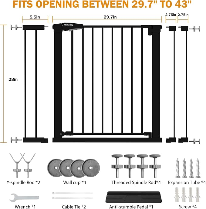 Baby Gate for Stairs, 29.7-43" Auto Close Dog Gate for Doorways & Hallways - Image 9