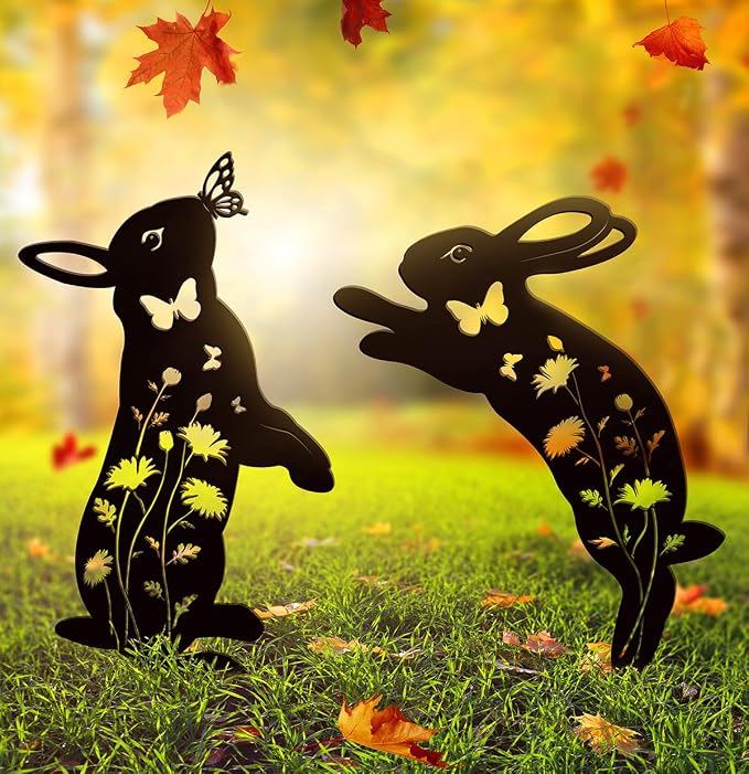 Metal Bunny Garden Decor, Metal Yard Art Animals Garden Stakes Rabbit Silhouette - Image 3
