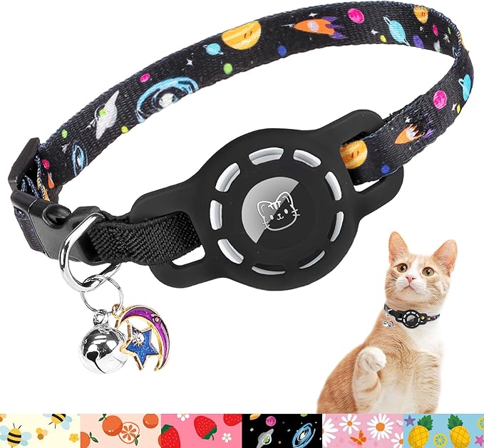 BINGPET AirTag Cat Collar with Bells, Upgraded Safety Elastic Cat Collar with by BINGPET