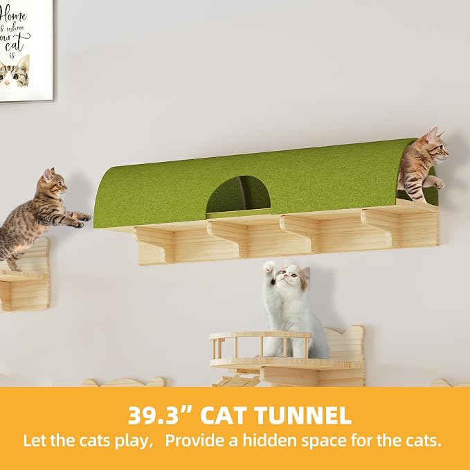 Cat Wall Shelves, 18-in-1 Solid Wood Wall-Mounted Cats Furniture Set - Image 3
