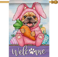 Artofy Welcome Easter Bunny Dog Large Decorative House Flag, French Bulldog by Artofy