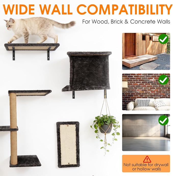 5in1 Cat Wall Shelves Climbing Systems, Large Cat Furniture Shelf Set Wall - Image 7