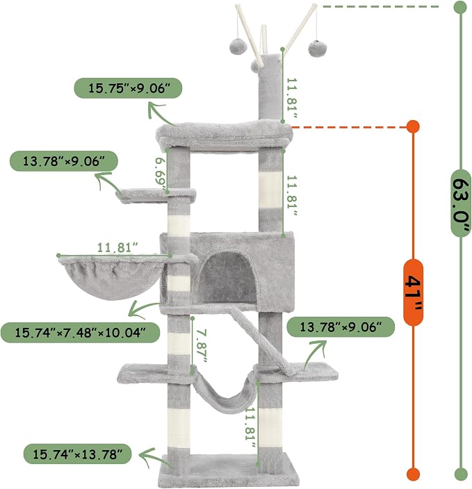 Cat Tree, Cat Condo with Cat Scratching Post and Board, Cat Hammock, Light Gray - Image 3