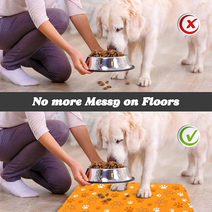 Dog Food Mat, Absorbent Water Bowl Mats Cat Pet Feeding Placemats Orange 16 * - Image 5