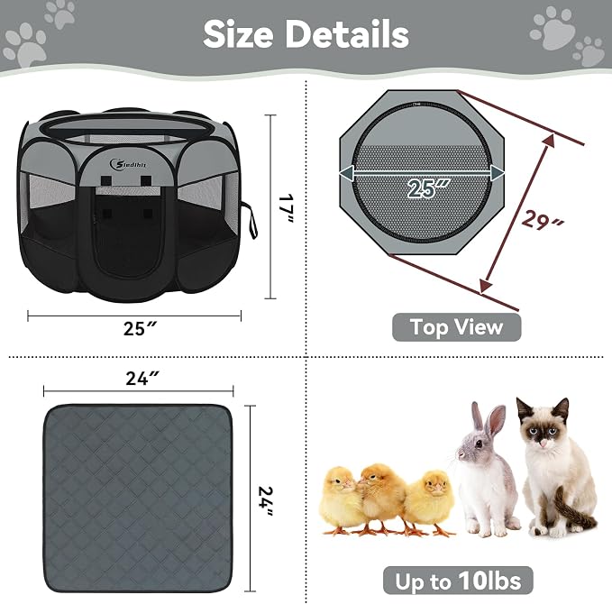 Dog Cat Playpen with Washable Pee Pad, Puppy Pet Playpen Indoor - Image 3