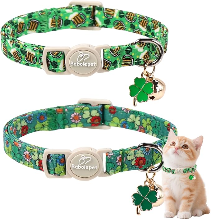 2 Pack St. Patrick’s Day Cat Collars by Babolepet