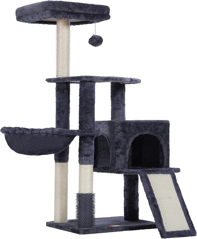 Heybly Cat Tree with Cat Self Groomer Brush, Cat Tower Condo - Image 8