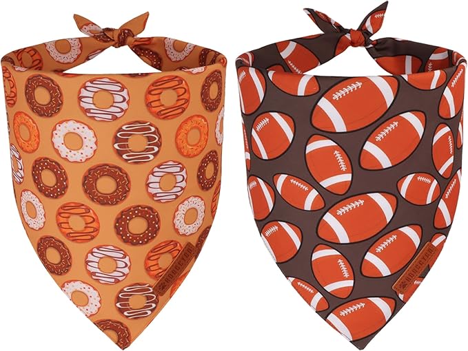 ADOGGYGO Dog Bandanas Boy Girl, Reversible Football Donuts Pet Scarf, Premium by ADOGGYGO
